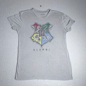 Harry Potter Hogwarts Crest Alumni UniSex Gray Thin/Lightweight T-Shirt Wizard